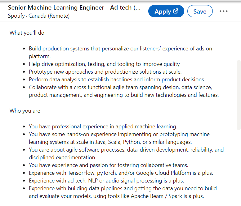 Spotify data scientist job posting LinkedIn